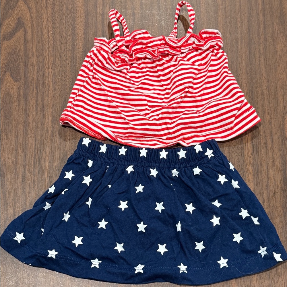 Carter’s Red and White Striped Top with Blue Star Skirt